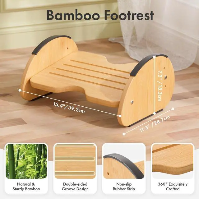 Alt view image 5 of 7 - Bamboo Foot Rest for Under Desk at Work, 2-in-1 Reversible Rocking Footrest Adjustable Foot Stool, Ergonomic Footrest for Under Gaming Desk, Feet Support Leg Footstools for Home Office