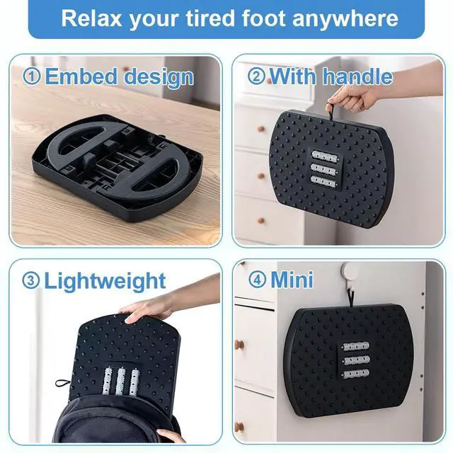 Alt view image 2 of 7 - Under Desk Footrest, Foot Rest for Under Desk at Work, Ergonomic Foot Stool for Office Desks, Small Rocking Footrest with Massage Roller&Portable Handle, Leg Rest, 13" L x 9.2" W x 4.7" H