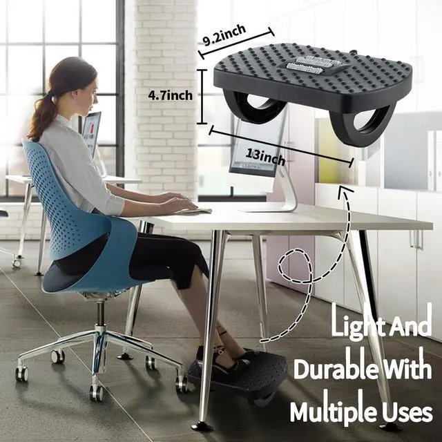 Alt view image 3 of 7 - Under Desk Footrest, Foot Rest for Under Desk at Work, Ergonomic Foot Stool for Office Desks, Small Rocking Footrest with Massage Roller&Portable Handle, Leg Rest, 13" L x 9.2" W x 4.7" H