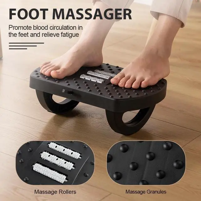 Alt view image 5 of 7 - Under Desk Footrest, Foot Rest for Under Desk at Work, Ergonomic Foot Stool for Office Desks, Small Rocking Footrest with Massage Roller&Portable Handle, Leg Rest, 13" L x 9.2" W x 4.7" H