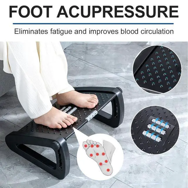 Alt view image 6 of 7 - Foot Rest for Under Desk at Work - Six Heights Adjustable Under Desk Footrest - Ergonomic Foot Stools for Under Office Desks - Desks Foot Rest with Massage Rollers - Leg Rest for Chair (Black)