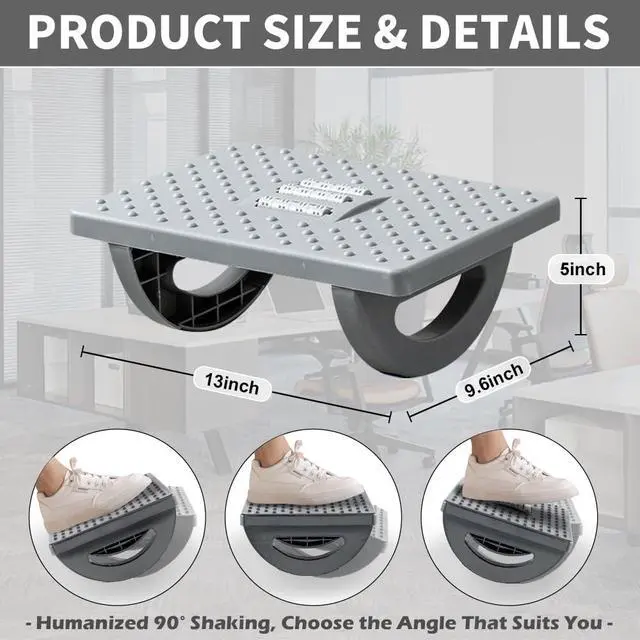 Alt view image 2 of 7 - Foot Rest for Under Desk at Work - Ergonomic Foot Stools for Under Office Desk - Rocking Footrest with Roller Massager - Leg Rest for Chair, Computer Gaming -13" L x 9.6" W x 5" H (Gray)