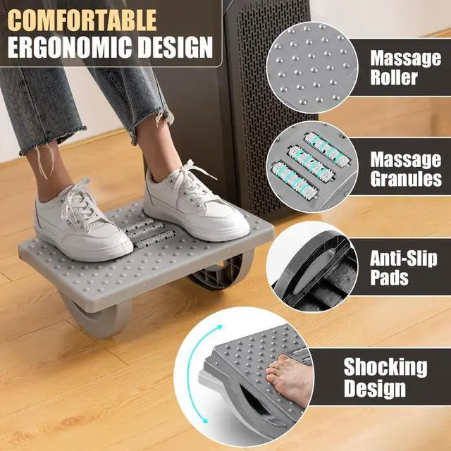 Alt view image 3 of 7 - Foot Rest for Under Desk at Work - Ergonomic Foot Stools for Under Office Desk - Rocking Footrest with Roller Massager - Leg Rest for Chair, Computer Gaming -13" L x 9.6" W x 5" H (Gray)