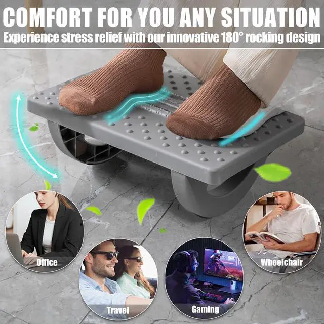 Alt view image 6 of 7 - Foot Rest for Under Desk at Work - Ergonomic Foot Stools for Under Office Desk - Rocking Footrest with Roller Massager - Leg Rest for Chair, Computer Gaming -13" L x 9.6" W x 5" H (Gray)