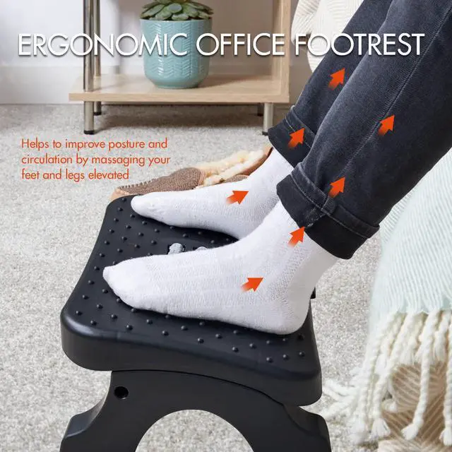 Alt view image 3 of 7 - Under Desk Footrest, Ergonomic Foot Stool with Massage Rollers Max-Load 120Lbs Desk Leg Rest Pain Relief for Home Office Work