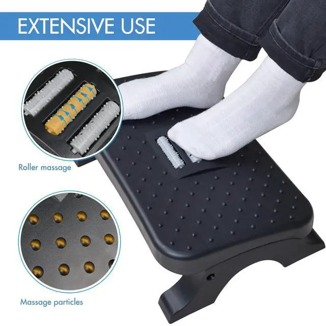 Alt view image 5 of 7 - Under Desk Footrest, Ergonomic Foot Stool with Massage Rollers Max-Load 120Lbs Desk Leg Rest Pain Relief for Home Office Work