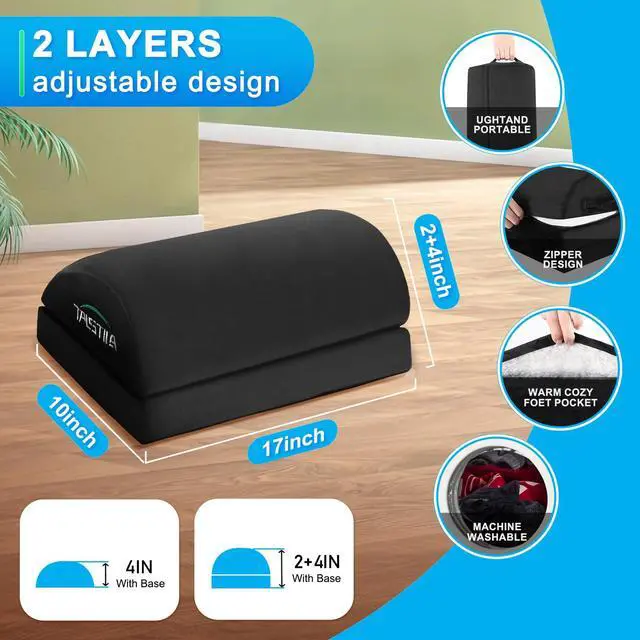 Alt view image 3 of 7 - Foot Rest for Under Desk at Work, Foot Rest with Warm Plush Feet Pocket, Ergonomic Adjustable Memory Foam Footrest for Office Chair, Foot Stool for Office - Back & Leg Pain Relief