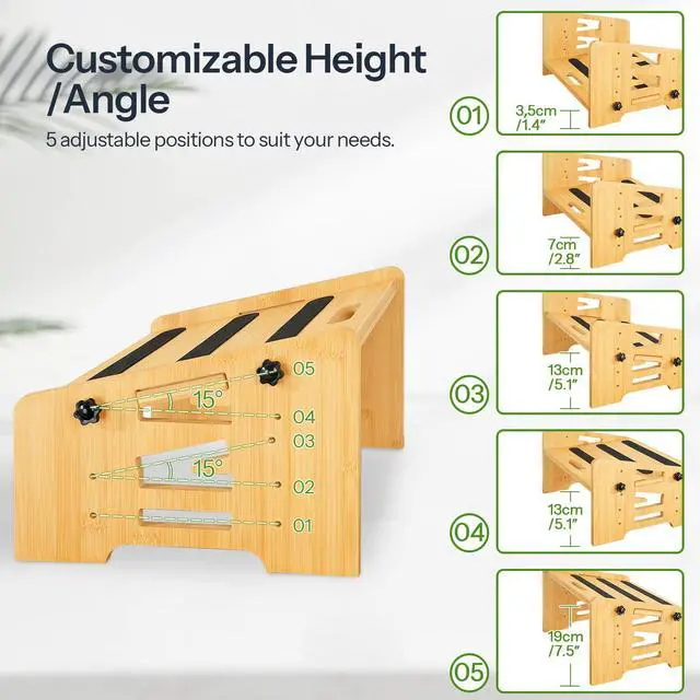 Alt view image 2 of 7 - Bamboo Foot Rest, Adjustable Under Desk Footrest with 5 Height Options & Angles, Non-Slip Ergonomic Foot Rest for Under Desk at Work for Improved Posture, for Home & Office, Natural YL01FP01
