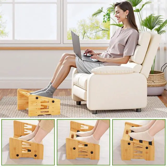 Alt view image 3 of 7 - Bamboo Foot Rest, Adjustable Under Desk Footrest with 5 Height Options & Angles, Non-Slip Ergonomic Foot Rest for Under Desk at Work for Improved Posture, for Home & Office, Natural YL01FP01