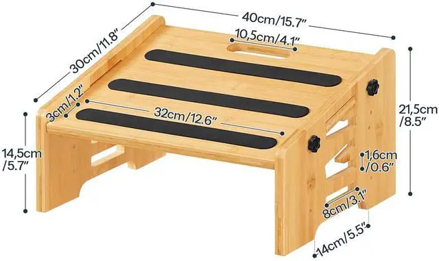 Alt view image 4 of 7 - Bamboo Foot Rest, Adjustable Under Desk Footrest with 5 Height Options & Angles, Non-Slip Ergonomic Foot Rest for Under Desk at Work for Improved Posture, for Home & Office, Natural YL01FP01