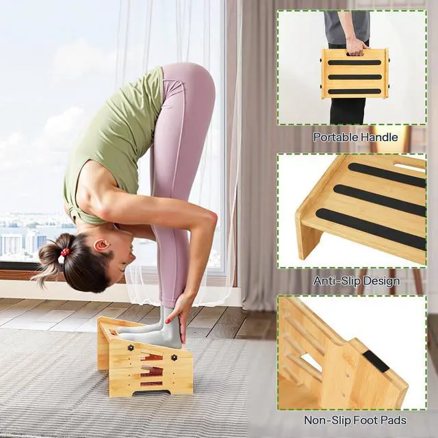 Alt view image 6 of 7 - Bamboo Foot Rest, Adjustable Under Desk Footrest with 5 Height Options & Angles, Non-Slip Ergonomic Foot Rest for Under Desk at Work for Improved Posture, for Home & Office, Natural YL01FP01