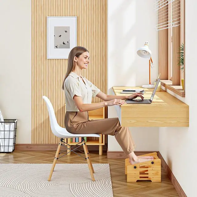 Alt view image 7 of 7 - Bamboo Foot Rest, Adjustable Under Desk Footrest with 5 Height Options & Angles, Non-Slip Ergonomic Foot Rest for Under Desk at Work for Improved Posture, for Home & Office, Natural YL01FP01