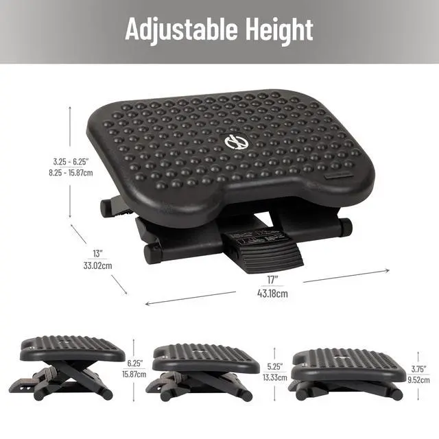 Alt view image 3 of 7 - Foot Rest, Under Desk at Work, Ergonomic, Height Adjustable, Office, Plastic, 17"L x 13"W x 6.25"H, Black