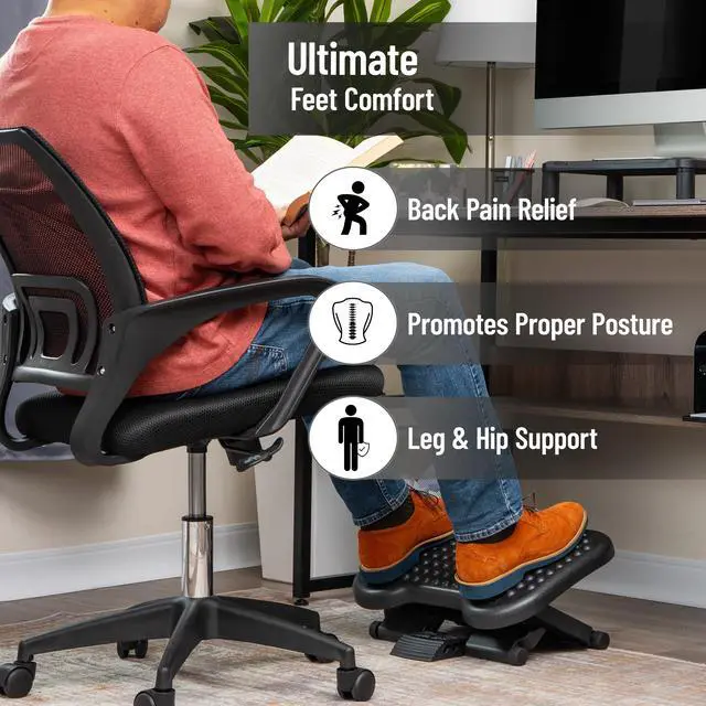 Alt view image 2 of 7 - Foot Rest, Under Desk at Work, Ergonomic, Height Adjustable, Office, Plastic, 17"L x 13"W x 6.25"H, Black