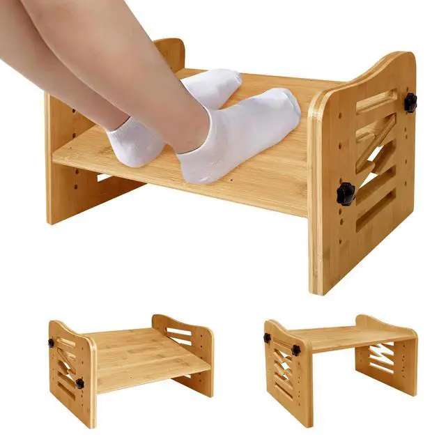 Main image of Bamboo Adjustable Under Desk Footrest, Ergonomic Foot Rest with 7-Level Adjust at Work, Slanted Foot Stool for Home Office Kitchen Bedroom (Burlywood)