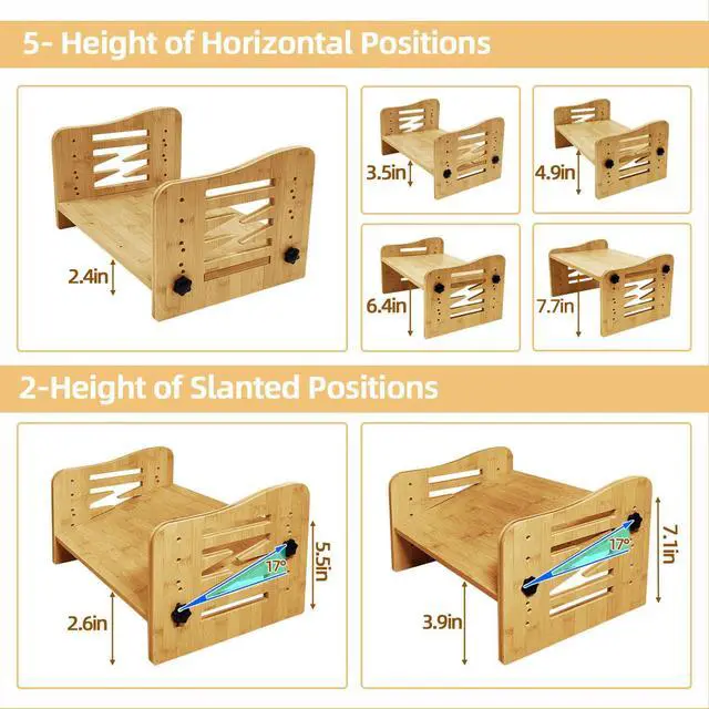 Alt view image 2 of 7 - Bamboo Adjustable Under Desk Footrest, Ergonomic Foot Rest with 7-Level Adjust at Work, Slanted Foot Stool for Home Office Kitchen Bedroom (Burlywood)
