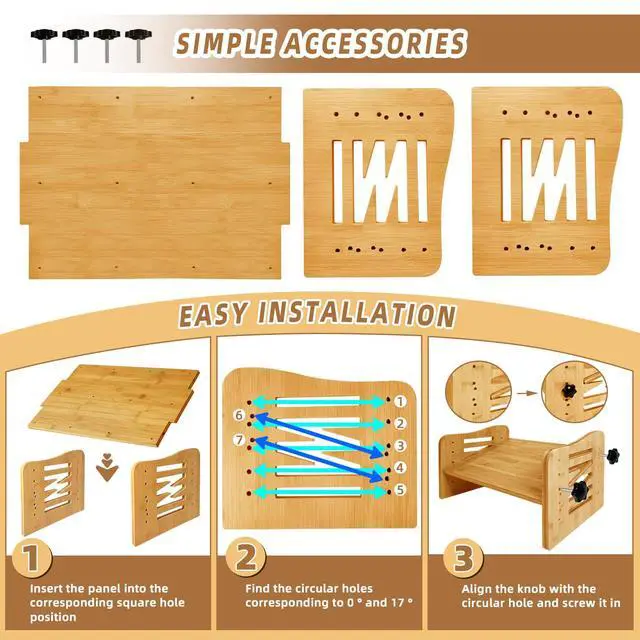 Alt view image 6 of 7 - Bamboo Adjustable Under Desk Footrest, Ergonomic Foot Rest with 7-Level Adjust at Work, Slanted Foot Stool for Home Office Kitchen Bedroom (Burlywood)