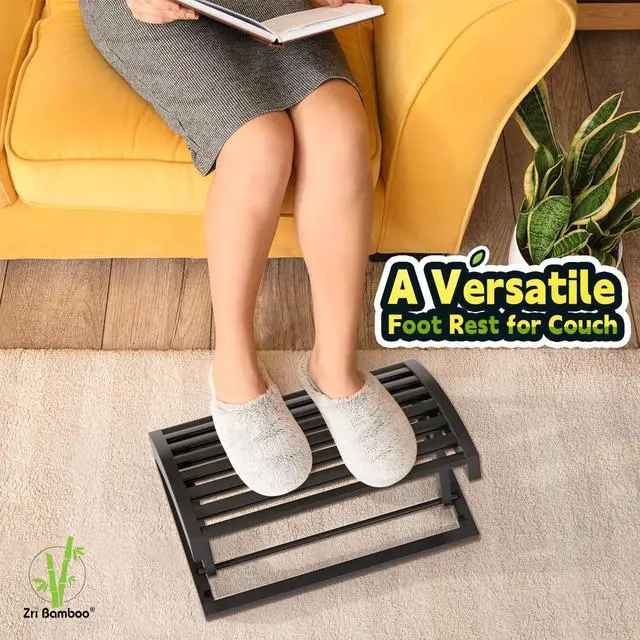 Alt view image 3 of 6 - Foot Rest for Under Desk at Work - Adjustable Black Bamboo Footrest for Office and Couch