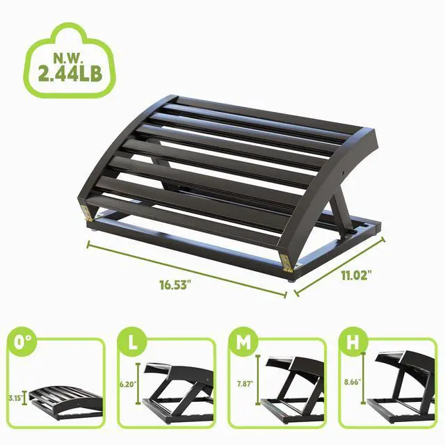 Alt view image 4 of 6 - Foot Rest for Under Desk at Work - Adjustable Black Bamboo Footrest for Office and Couch