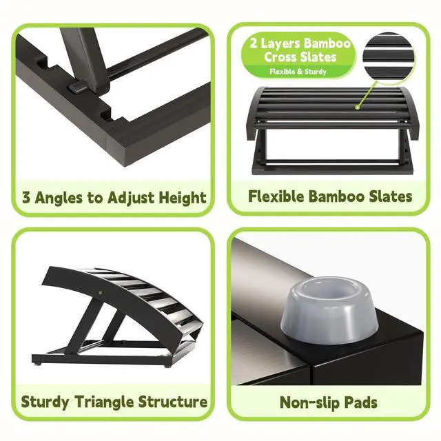 Alt view image 5 of 6 - Foot Rest for Under Desk at Work - Adjustable Black Bamboo Footrest for Office and Couch