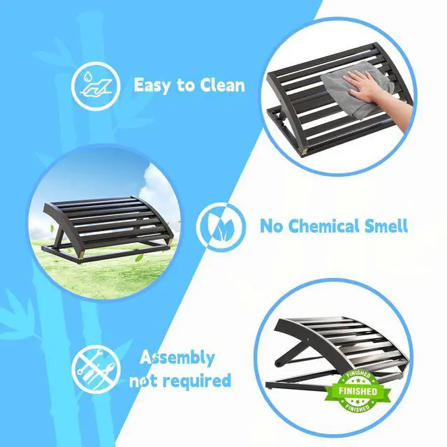 Alt view image 6 of 6 - Foot Rest for Under Desk at Work - Adjustable Black Bamboo Footrest for Office and Couch