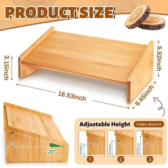 Alt view image 2 of 6 - Foot Rest for Under Desk at Work, Wooden Foot Stool, Slanted Desk Foot Rest, Ergonomic Adjustable Office Footrests, Nursing Foot Stool for Office and Home(Light Brown,Low)