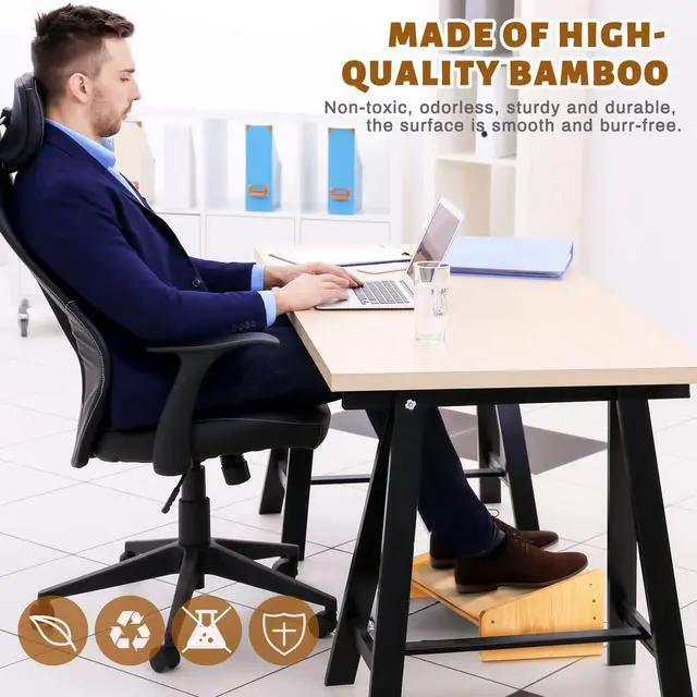 Alt view image 5 of 6 - Foot Rest for Under Desk at Work, Wooden Foot Stool, Slanted Desk Foot Rest, Ergonomic Adjustable Office Footrests, Nursing Foot Stool for Office and Home(Light Brown,Low)