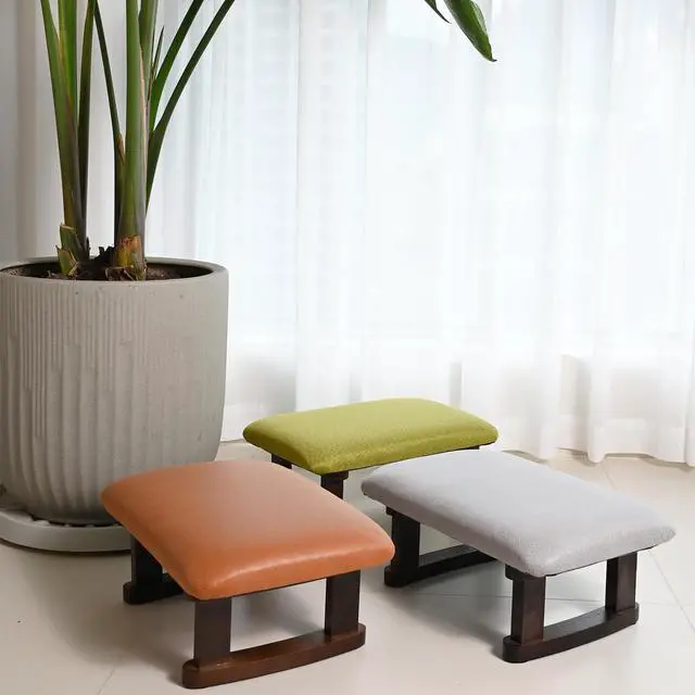 Alt view image 4 of 7 - Small Footstool Office Under Desk Ottoman Padded Hassock 16.1"(41cm) x 6.7"(17cm) with Wooden Legs Modern Living Room Bedroom Work Nail Salon Compact Footrest Stool Relaxation Rest Foot Stool (Grey)