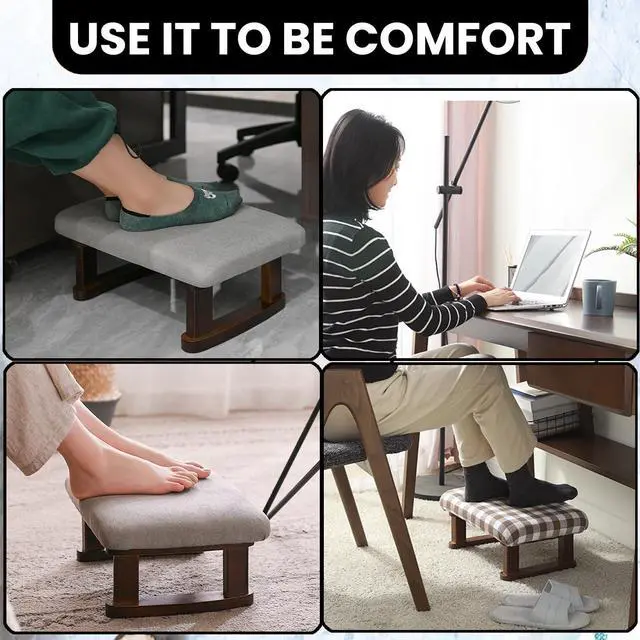 Alt view image 7 of 7 - Small Footstool Office Under Desk Ottoman Padded Hassock 16.1"(41cm) x 6.7"(17cm) with Wooden Legs Modern Living Room Bedroom Work Nail Salon Compact Footrest Stool Relaxation Rest Foot Stool (Grey)