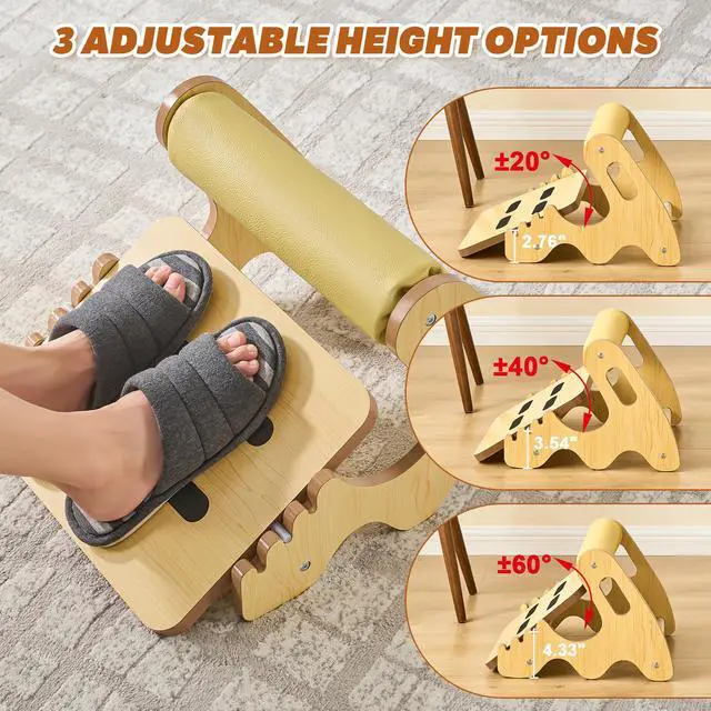 Alt view image 3 of 7 - Foot Rest for Under Desk at Work- Adjustable Rocking Foot Stool with 3 Height Positions and Soft Crossbar, Ergonomic Wooden Footrest with Anti-Slip Surface for Home, Office