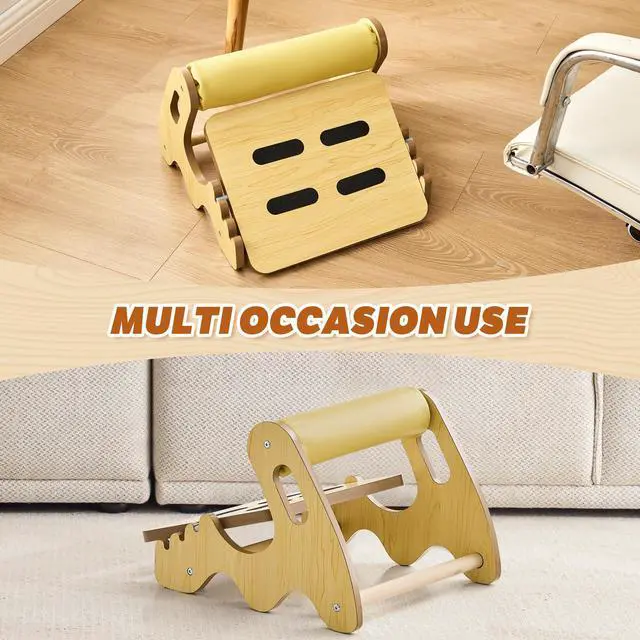 Alt view image 6 of 7 - Foot Rest for Under Desk at Work- Adjustable Rocking Foot Stool with 3 Height Positions and Soft Crossbar, Ergonomic Wooden Footrest with Anti-Slip Surface for Home, Office