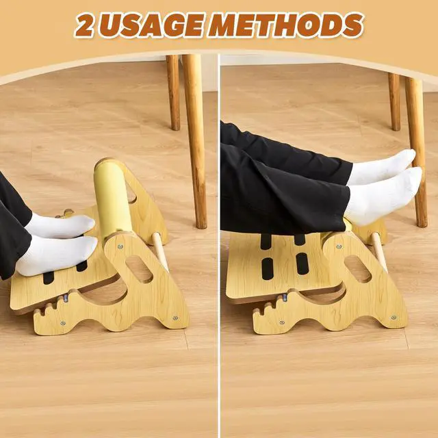 Alt view image 7 of 7 - Foot Rest for Under Desk at Work- Adjustable Rocking Foot Stool with 3 Height Positions and Soft Crossbar, Ergonomic Wooden Footrest with Anti-Slip Surface for Home, Office