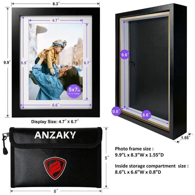 Alt view image 4 of 7 - Photo Picture Frame Diversion Safe with Fireproof & Waterproof Money Bag, Valuable Storage, Home Security, Mini Box with Hidden Compartment to Shield your Money, Cash, 5"x7"