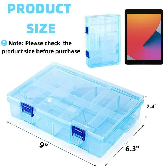 Alt view image 2 of 7 - 6 Pack Plastic Organizer Box with Adjustable Dividers, 2 Layer Bead Jewelry Organizer with 8 Large Grids, Clear Office Supplies Storage Case Snackle Container for Art DIY Crafts Fishing Tackles