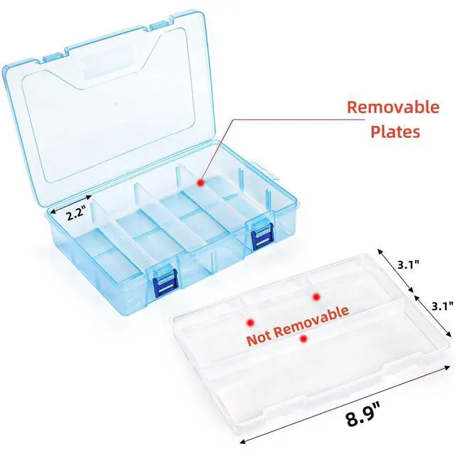 Alt view image 3 of 7 - 6 Pack Plastic Organizer Box with Adjustable Dividers, 2 Layer Bead Jewelry Organizer with 8 Large Grids, Clear Office Supplies Storage Case Snackle Container for Art DIY Crafts Fishing Tackles