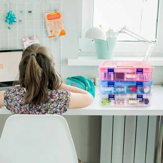 Alt view image 6 of 7 - 6 Pack Plastic Organizer Box with Adjustable Dividers, 2 Layer Bead Jewelry Organizer with 8 Large Grids, Clear Office Supplies Storage Case Snackle Container for Art DIY Crafts Fishing Tackles