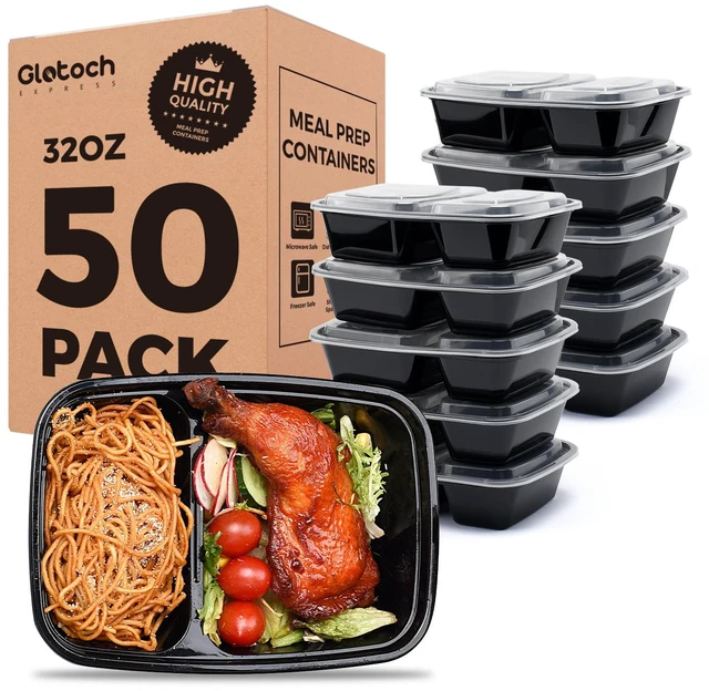 Main image of 50 Pack(100-Piece)32oz 2-Compartment Meal Prep Containers with Lids Sturdy Leakproof Plastic Food Storage Containers for Lunch,Microwave,Freezer,Dishwasher Safe and BPA Free Takeout Containers