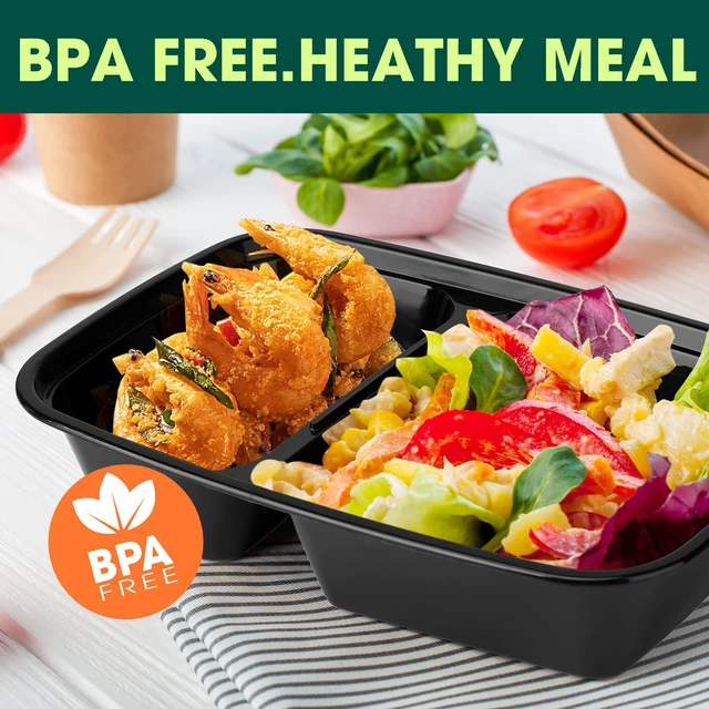 Alt view image 2 of 7 - 50 Pack(100-Piece)32oz 2-Compartment Meal Prep Containers with Lids Sturdy Leakproof Plastic Food Storage Containers for Lunch,Microwave,Freezer,Dishwasher Safe and BPA Free Takeout Containers