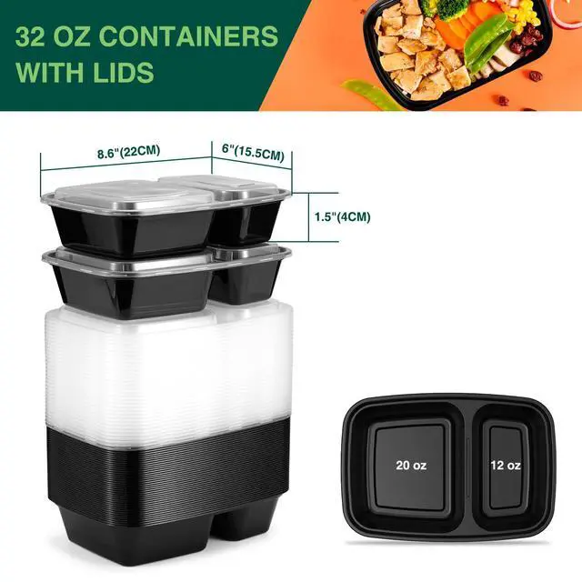 Alt view image 3 of 7 - 10 Pack 32OZ Meal Prep Containers Reusable Microwave Safe,Extra Large &Thick Food Storage Containers With Lids, Durable Bento Boxes BPA-free, Stackable, Dishwasher/Freezer Safe