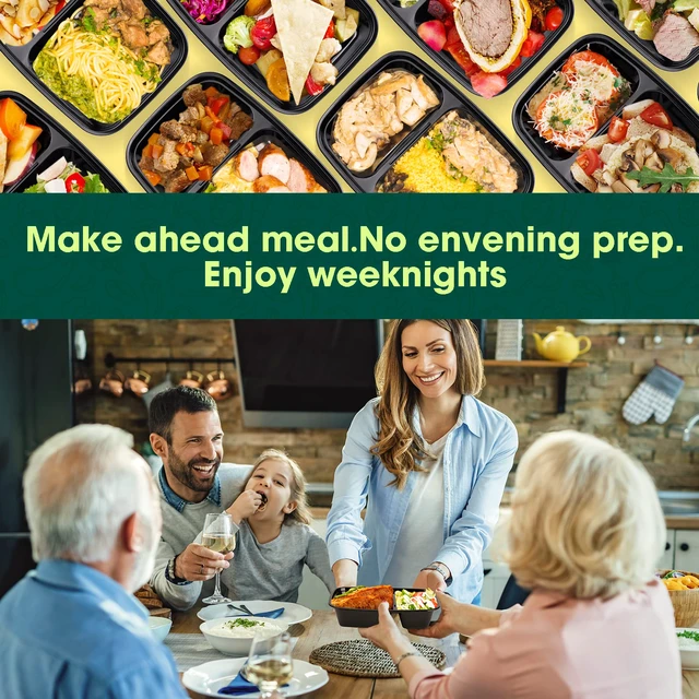 Alt view image 6 of 7 - 50 Pack(100-Piece)32oz 2-Compartment Meal Prep Containers with Lids Sturdy Leakproof Plastic Food Storage Containers for Lunch,Microwave,Freezer,Dishwasher Safe and BPA Free Takeout Containers