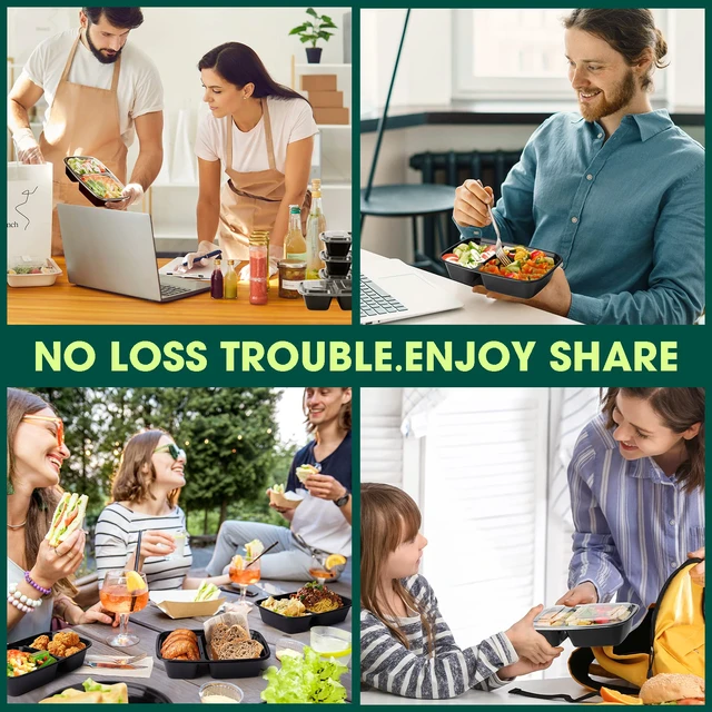 Alt view image 7 of 7 - 50 Pack(100-Piece)32oz 2-Compartment Meal Prep Containers with Lids Sturdy Leakproof Plastic Food Storage Containers for Lunch,Microwave,Freezer,Dishwasher Safe and BPA Free Takeout Containers