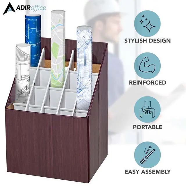 Alt view image 5 of 7 - Blueprint Storage Bin Organizer - Vertical File Box for Blueprints, Posters, Construction Plans, Gift Wrap, And Map Holder Station - Cardboard Blueprint Holder - 1 Box