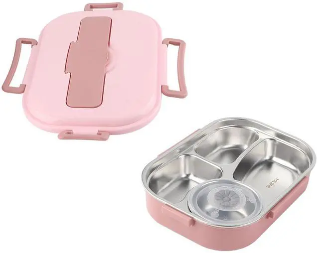 Main image of Stainless Steel Lunch Box 4?Grid Portable Box Food Storage Container for Adult (Four-compartment lunch box with soup bowl:)