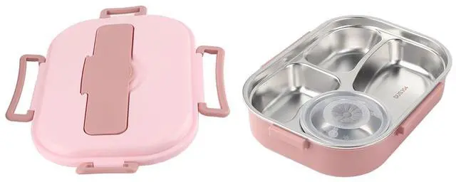 Alt view image 4 of 7 - Stainless Steel Lunch Box 4?Grid Portable Box Food Storage Container for Adult (Four-compartment lunch box with soup bowl:)