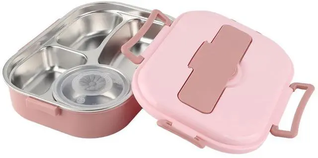 Alt view image 5 of 7 - Stainless Steel Lunch Box 4?Grid Portable Box Food Storage Container for Adult (Four-compartment lunch box with soup bowl:)