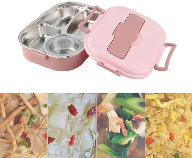 Alt view image 7 of 7 - Stainless Steel Lunch Box 4?Grid Portable Box Food Storage Container for Adult (Four-compartment lunch box with soup bowl:)