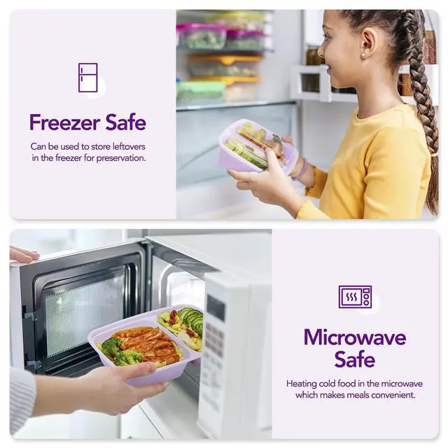 Alt view image 3 of 7 - 50 Pack Purple Meal Prep Containers Reusable 2 Compartments, Glotoch 32OZ to Go Containers for Food, Disposable Plastic Food Containers with Lids for Microwave Dishwasher Freezer Safe