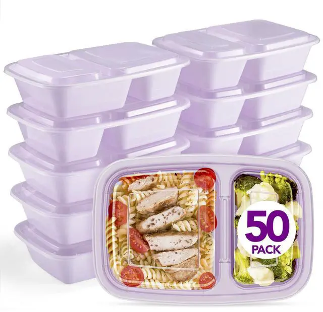 Main image of 50 Pack Purple Meal Prep Containers Reusable 2 Compartments, Glotoch 32OZ to Go Containers for Food, Disposable Plastic Food Containers with Lids for Microwave Dishwasher Freezer Safe