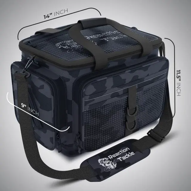 Alt view image 2 of 7 - Fishing Tackle Bag - Water Resistant Camo Tackle Bag with Padded Shoulder Strap, D Ring Hanger, Suitable for 3600 Storage Boxes, Compression Molded Waterproof Non-Slip Bottom