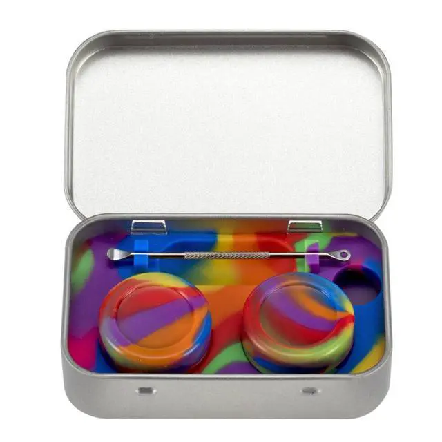 Alt view image 2 of 4 - portable stainless steel tin box 2-5ml silicone container jarsnon-stick storage wax carrying case with extra stainless steel spoons (7 colors)